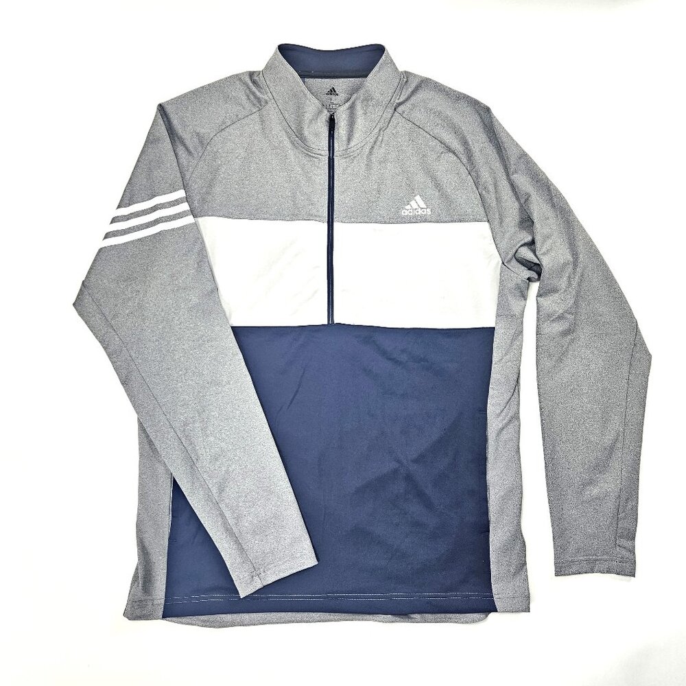 Adidas Men’s Quarter-Zip Pullover Sweatshirt - Gray/Navy/White - Size Large